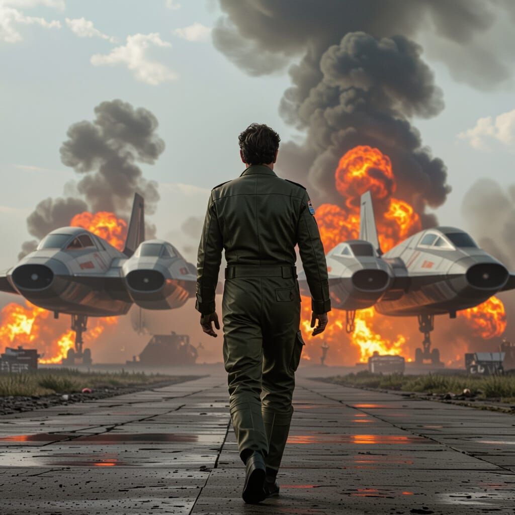 Pilot Walks Away from Exploding Spacecraft, Sci-Fi Scene