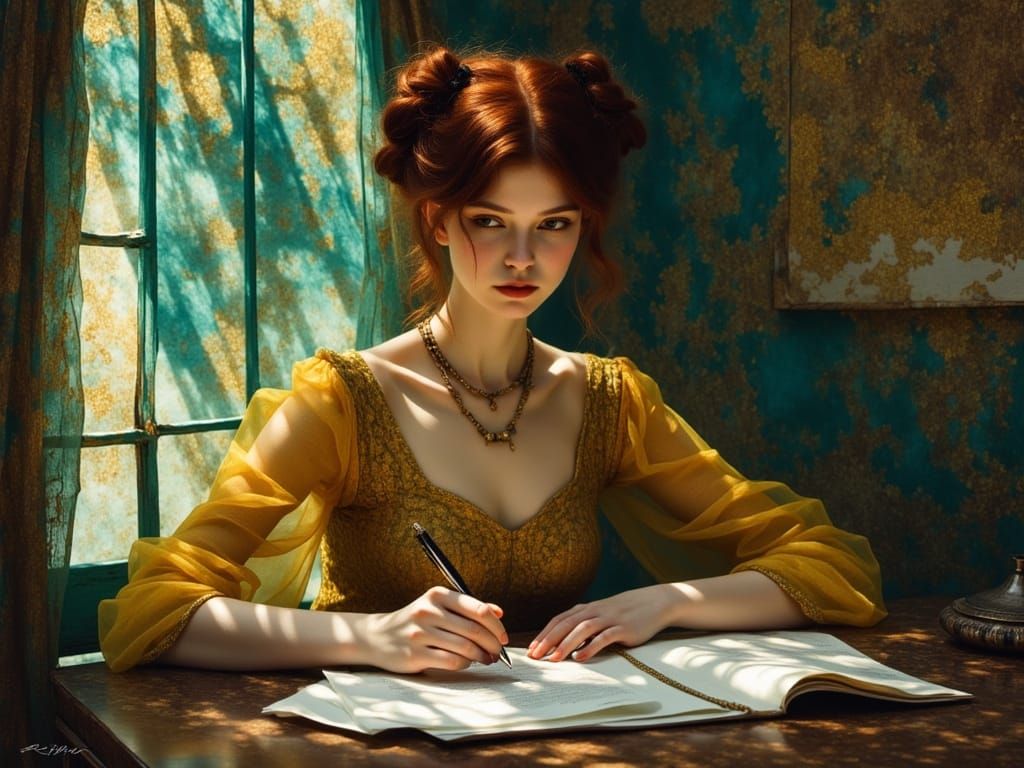 Art Nouveau Woman Writes a Letter