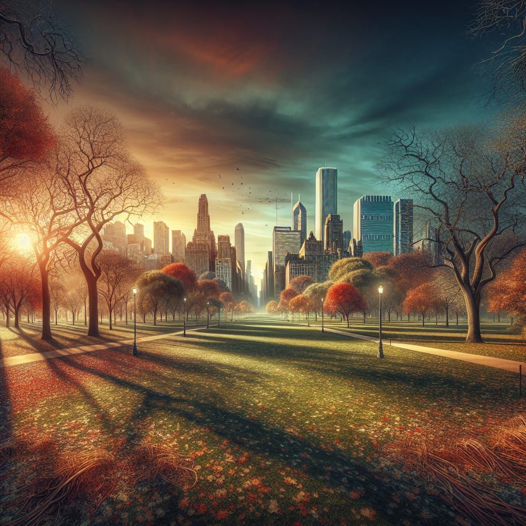 Chicago Sunset Scene with Autumnal Atmosphere