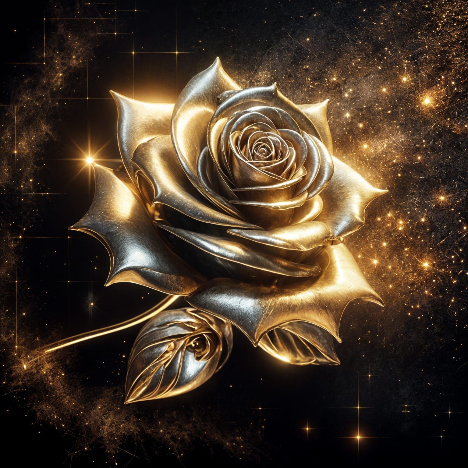 Ethereal Metallic Rose in Vibrant Gold and Copper