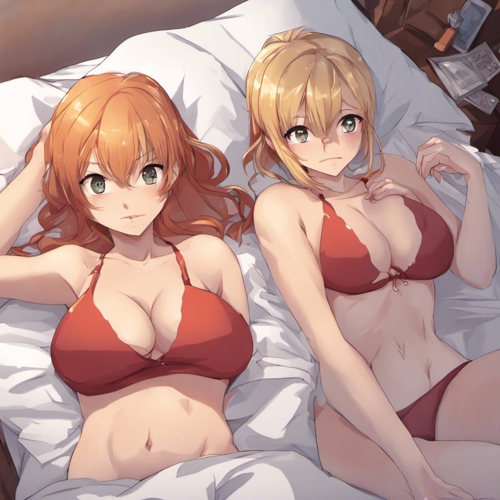 Anime Style: Two Women Relaxing in Bed