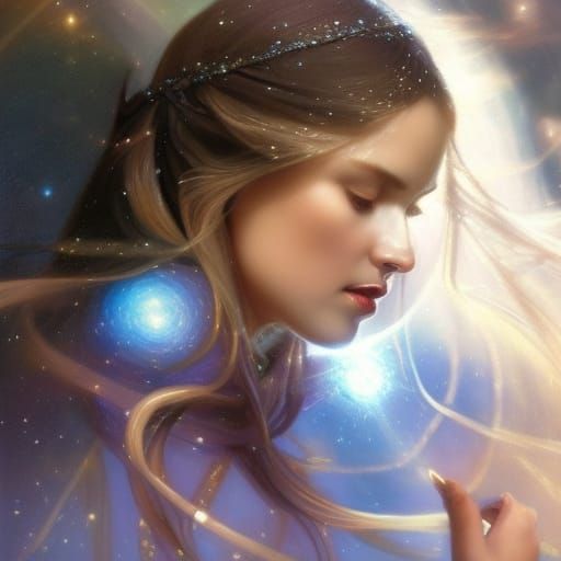 Beautiful Space Goddess Portrait in Fantasycore Style