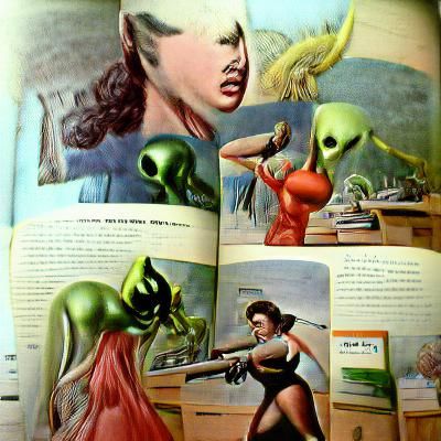 1950s Pulp Sci-Fi Alien Women Illustration