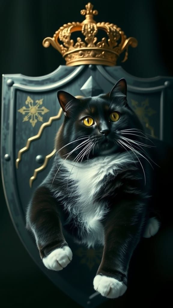 Regal Fat Tuxedo Cat in Dreamlike Double Exposure