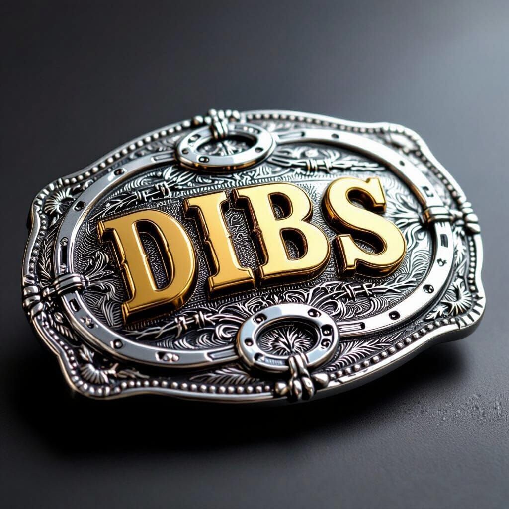 Intricate Silver Belt Buckle with Gold "DIBs" Western Design