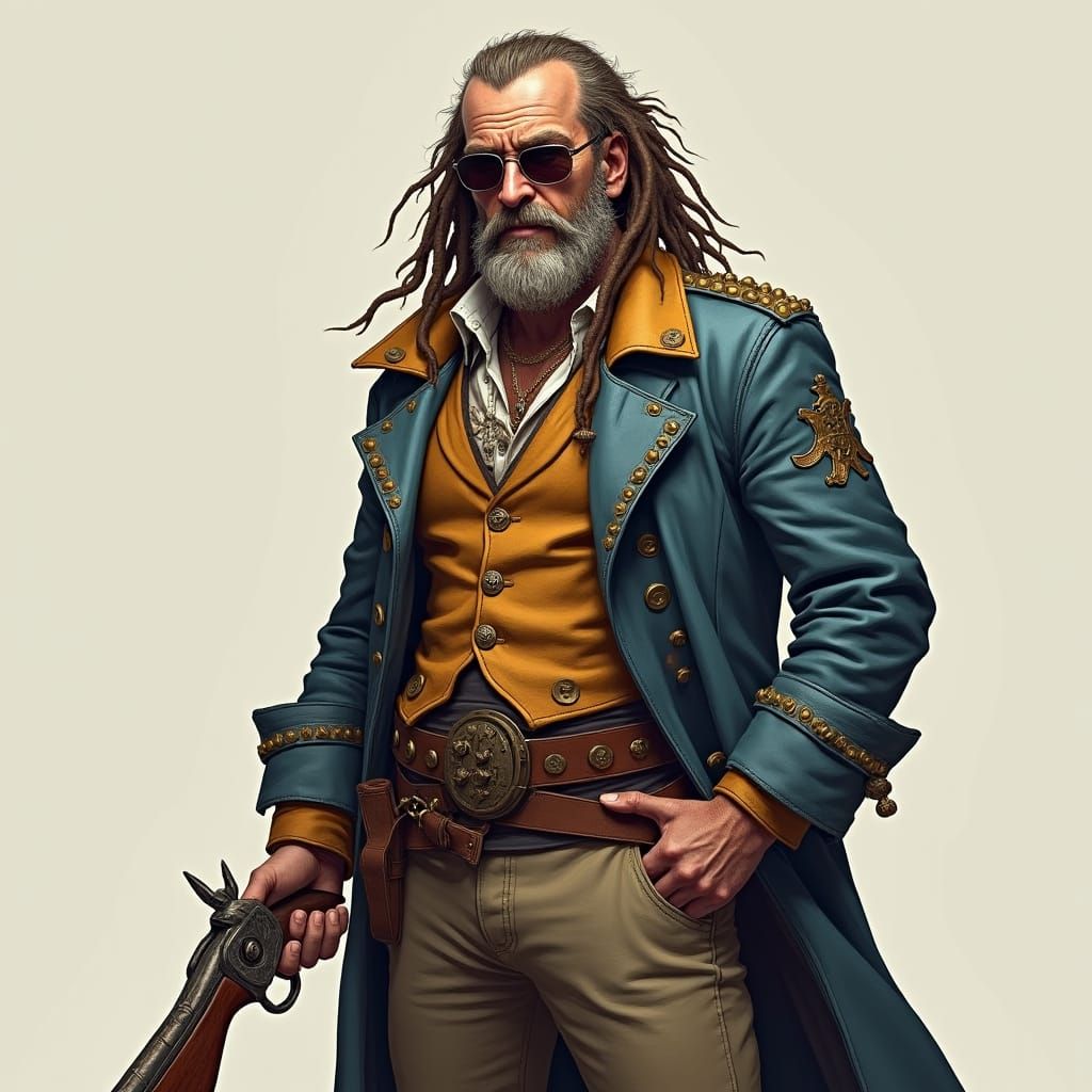 Grizzled Man with Dreadlocks in Post-Apocalyptic Style
