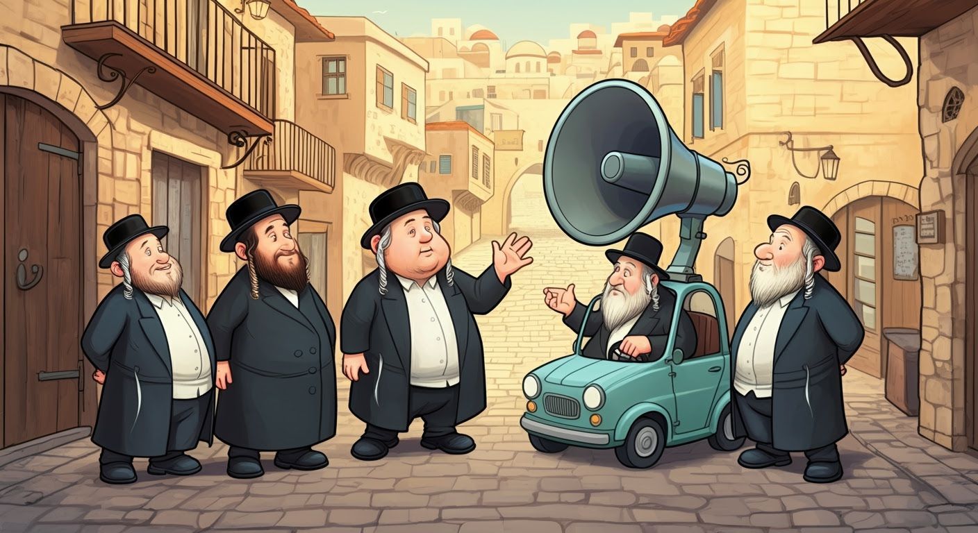 Chubby Hasidic Men in Animated Discussion on Jerusalem Stree...
