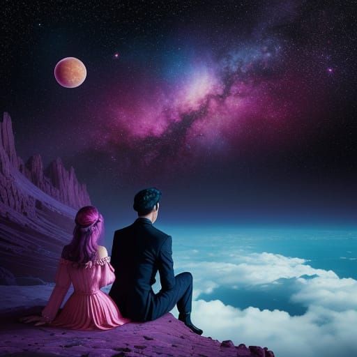 Surreal Cosmic Romance in Vibrant Outer Space