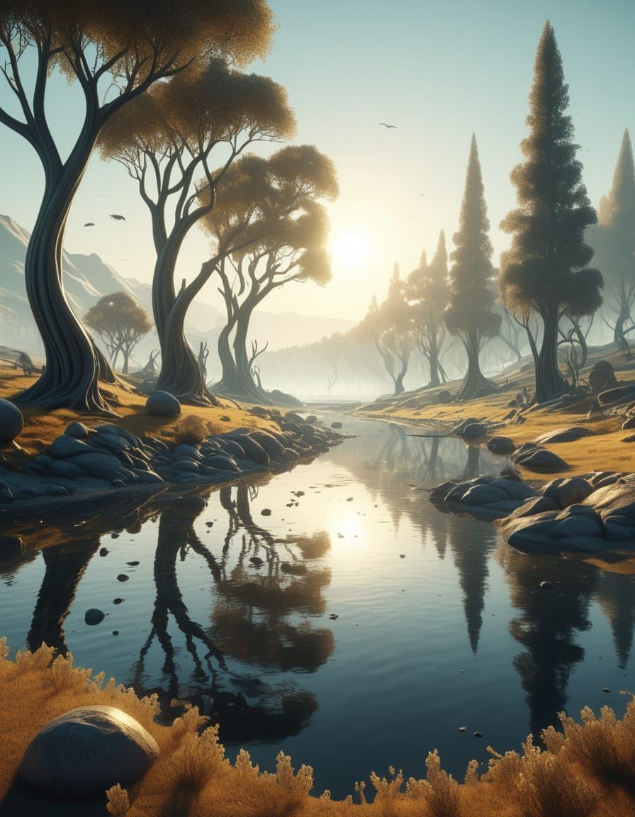 Surreal Alien Landscape in Dreamlike Realism