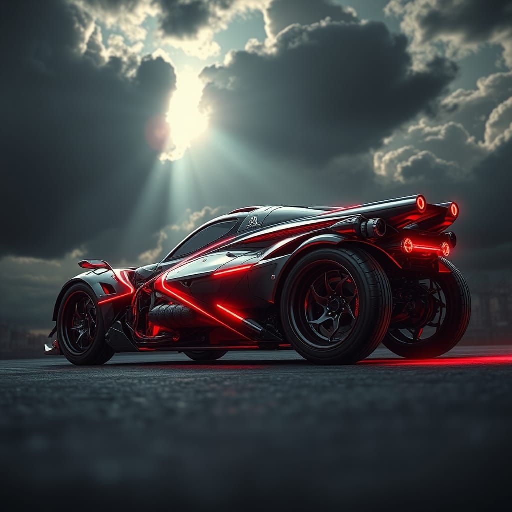 Futuristic Redline Rig Against Ominous Sky