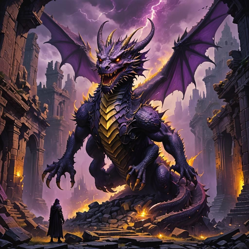 Dragon in Bioluminescent Ruins: Dark Fantasy Art