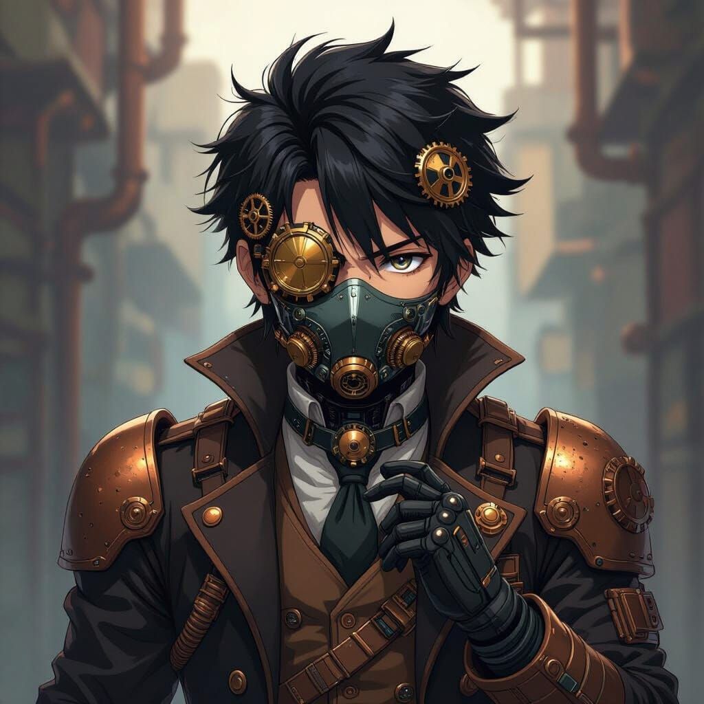 Steampunk Mechanist Daichi Kurogami in Anime Style