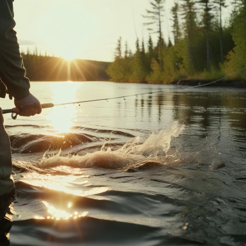 Salmon Fishing at Sunset on the Miramichi River
