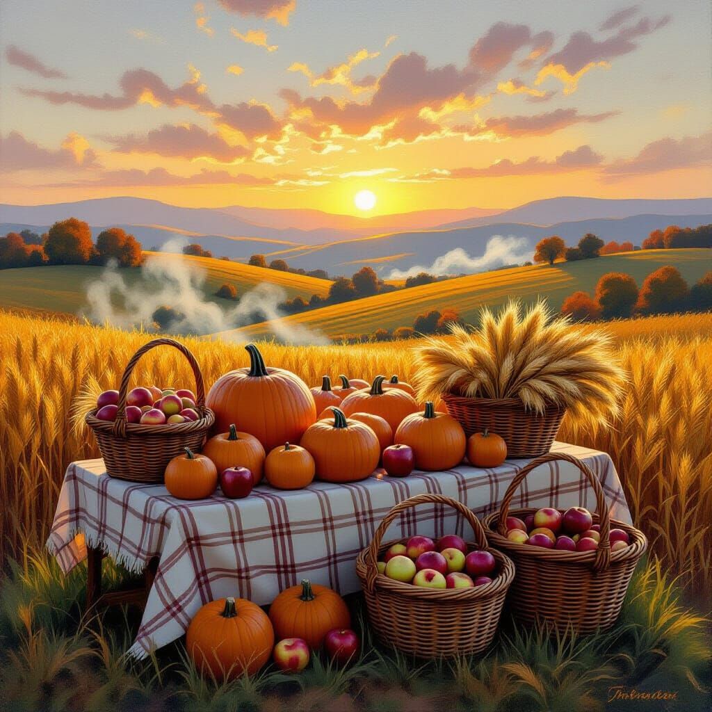 Autumn Harvest Table in Impressionist Style