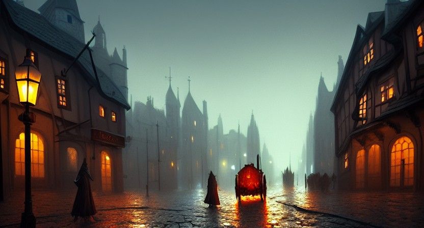 Medieval Occult Street Scene in the Style of Rutkowski