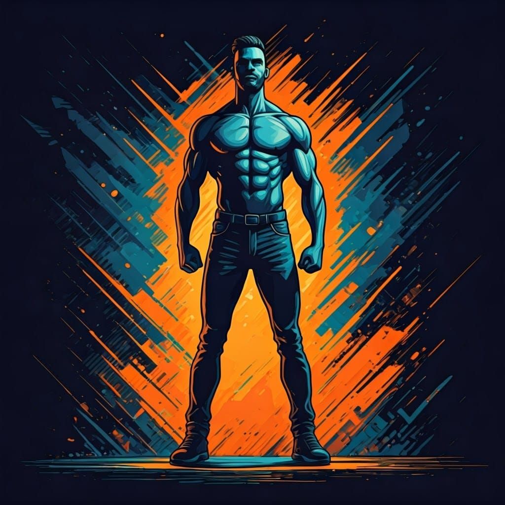 Confident Man in Dynamic Pose: Graffiti-Inspired Futuristic ...