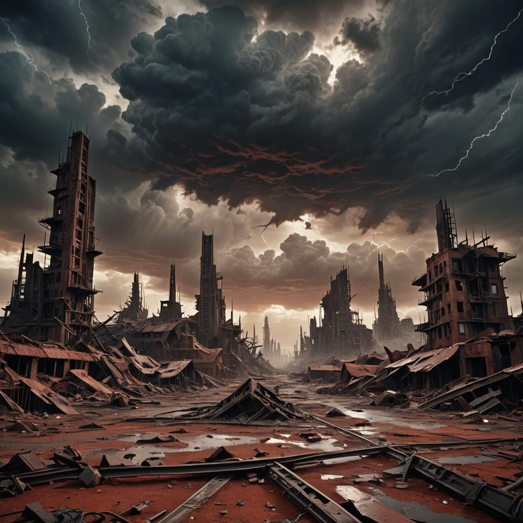 Dystopian Cityscape on Barren Planet in Surreal Style