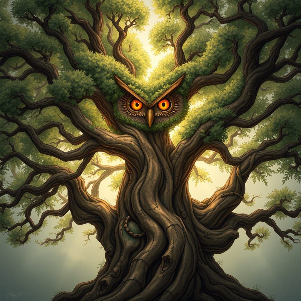 Owl-Shaped Tree in Whimsical Organic Style
