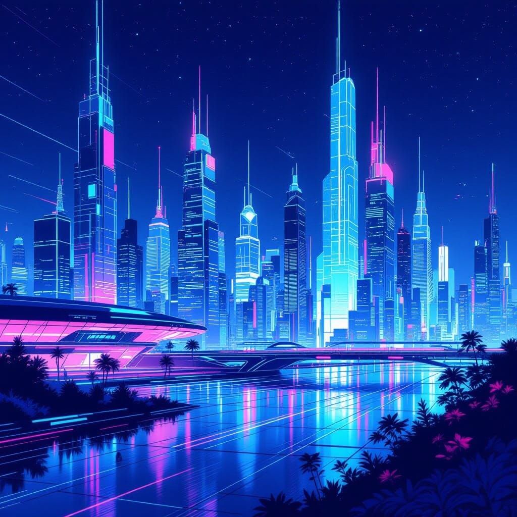 Futuristic City Night Sketch with Dynamic Perspective