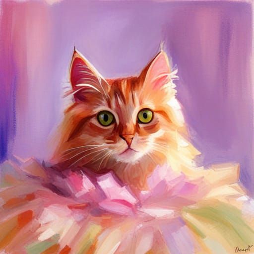 Macro Pink Cat in Impressionistic Style