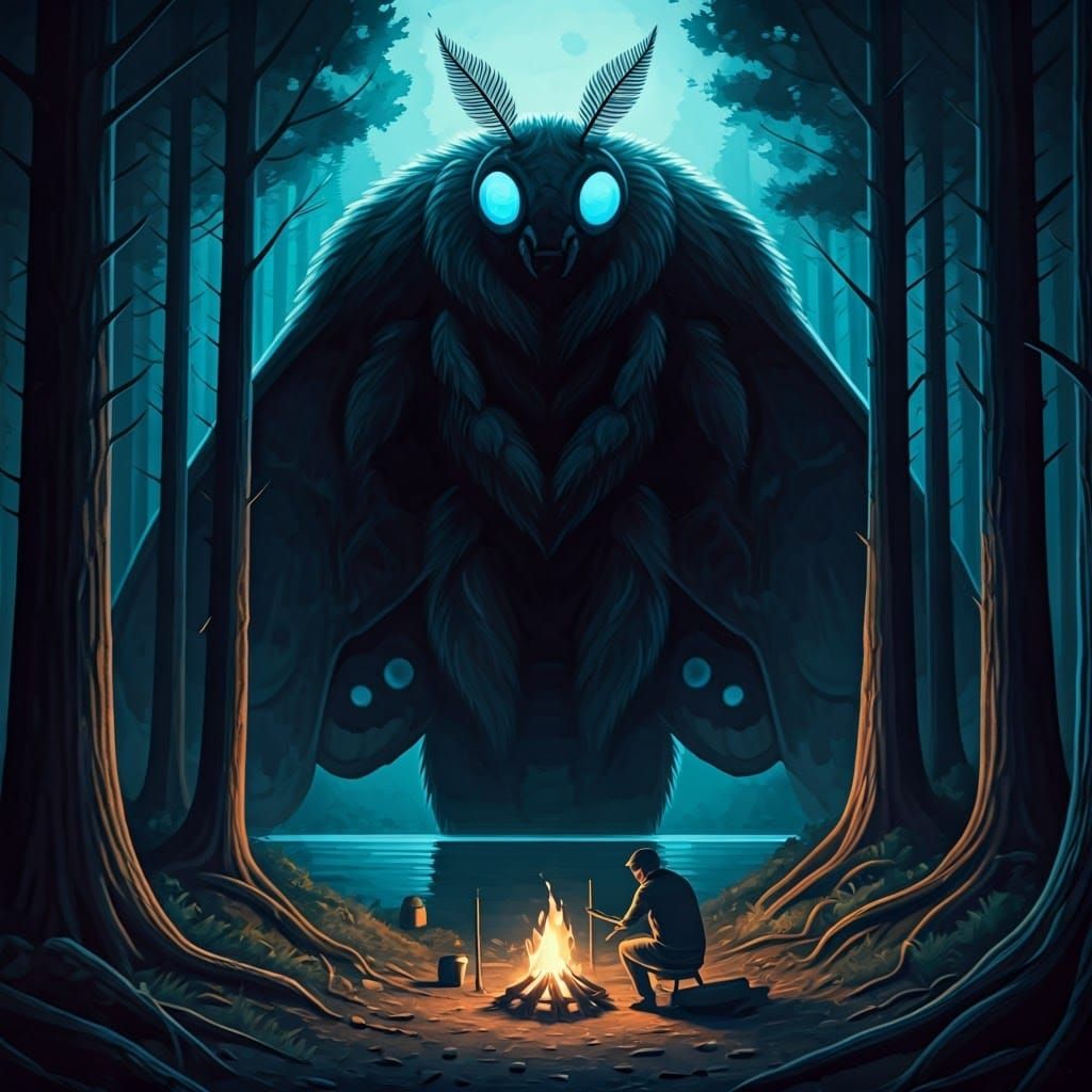 Monochrome Mothman Cryptid in Watercolor Painting