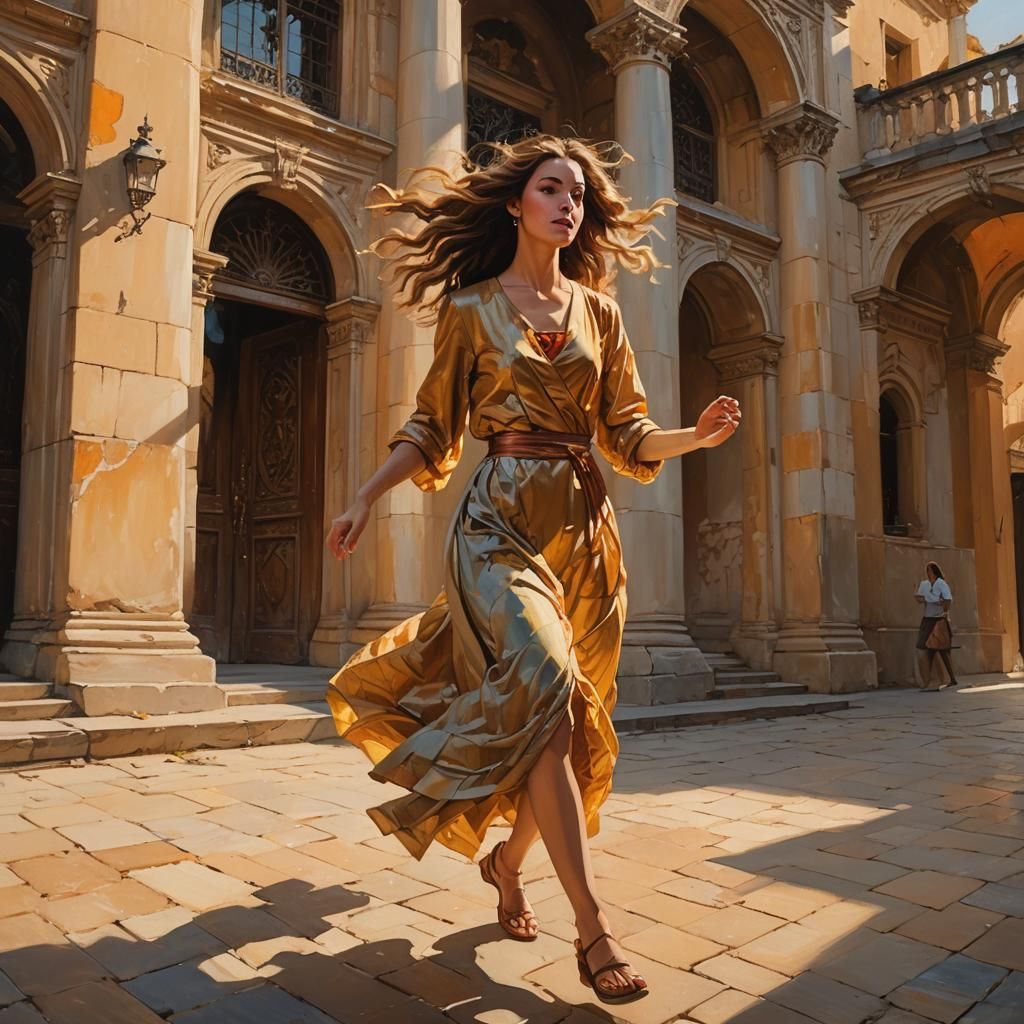 Girl Runs from Palace: Oil Painting by James Gurney