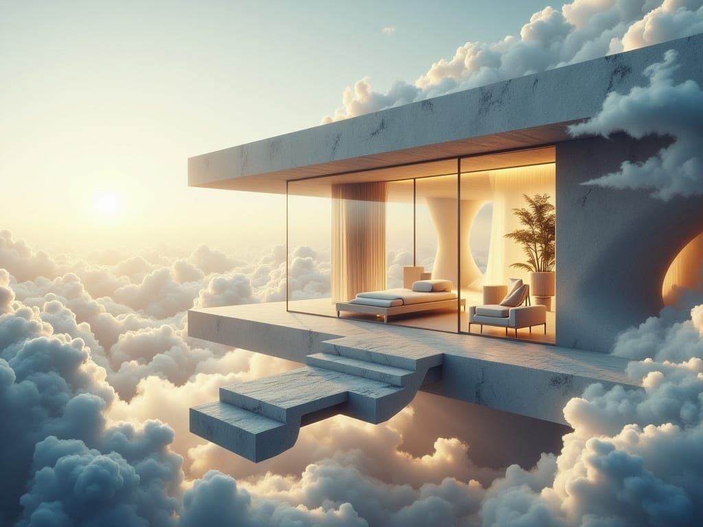 Floating Futuristic Oasis in a Sea of Lush Clouds