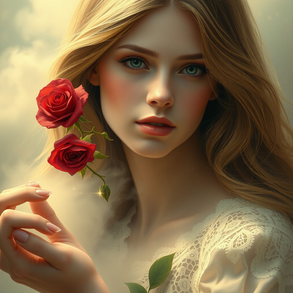 Mystical Woman Conjuring Roses in Dreamy Light