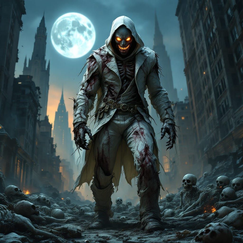 Decaying Moon Knight in Post-Apocalyptic Ruins