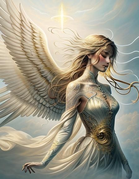 Ethereal Angel Unfurling Wings in Divine Light