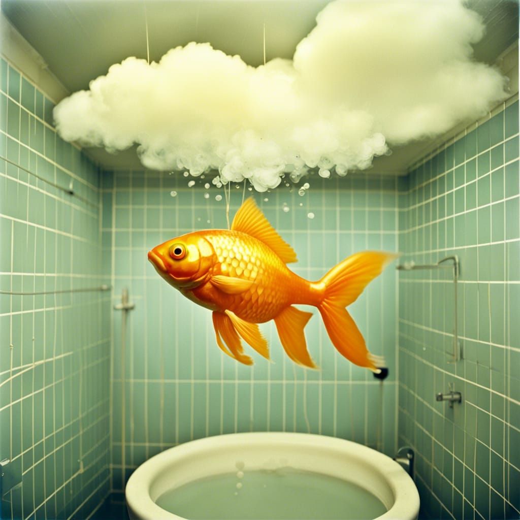 Goldfish and Human in Cloud Bathtub: 1970s Photography