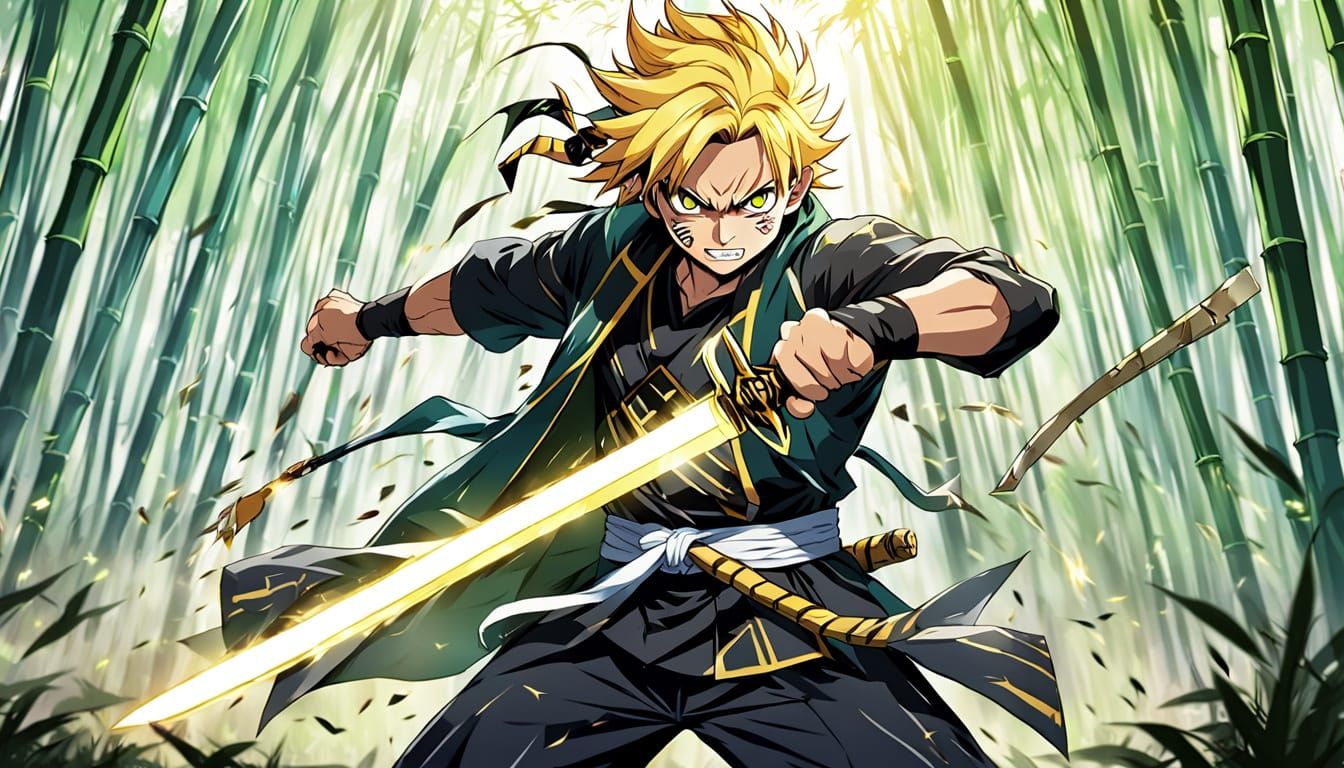 Zenitsu Agatsuma Attacks Amidst Thundering Bamboo Forest