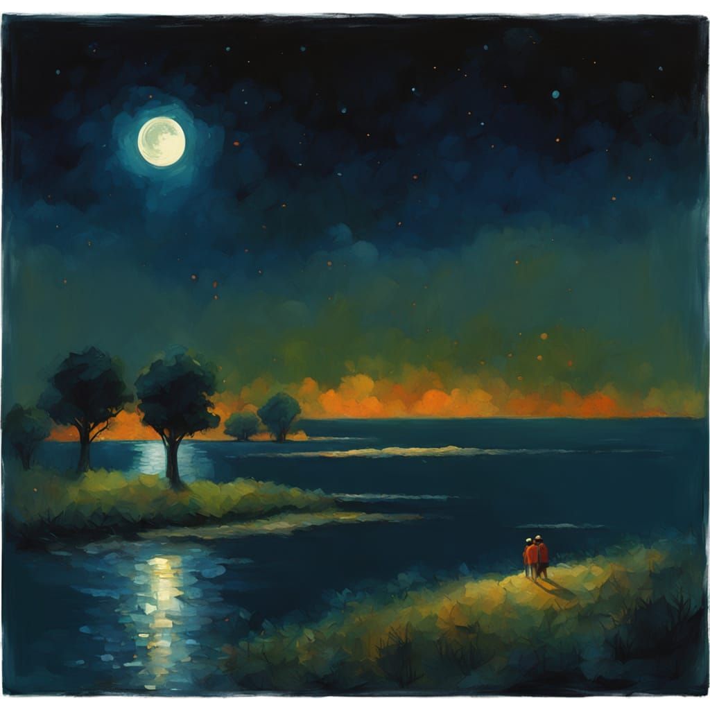 Moonlit Forest Path in Seurat Style