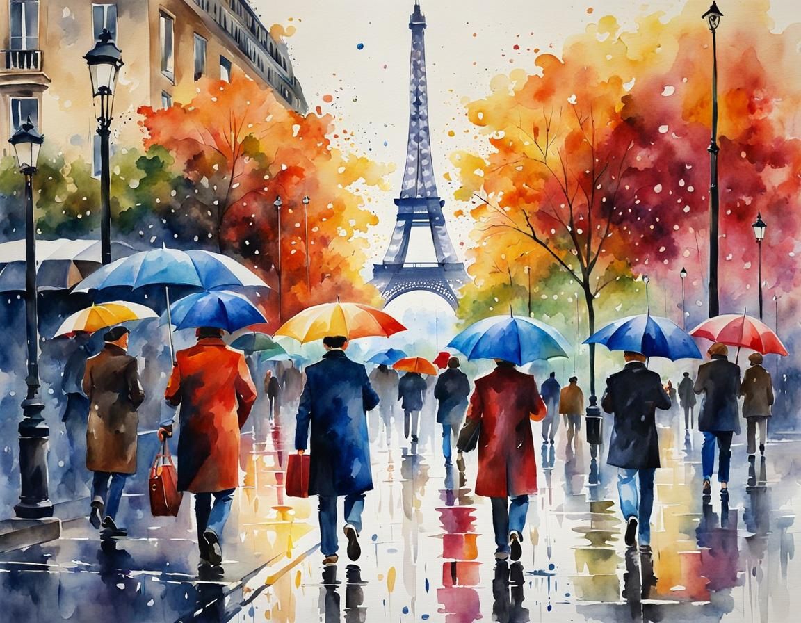Rainy Day at the Eiffel Tower: Watercolor Painting