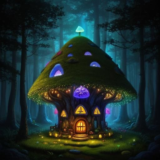 Enchanted Bioluminescent Forest Fairy Mushroom House