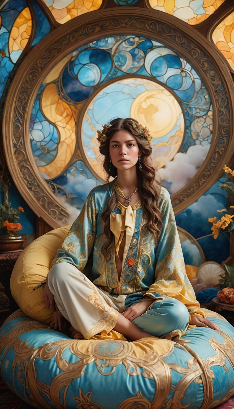 Dreamy Moon Beanbag Portrait in Art Nouveau Style