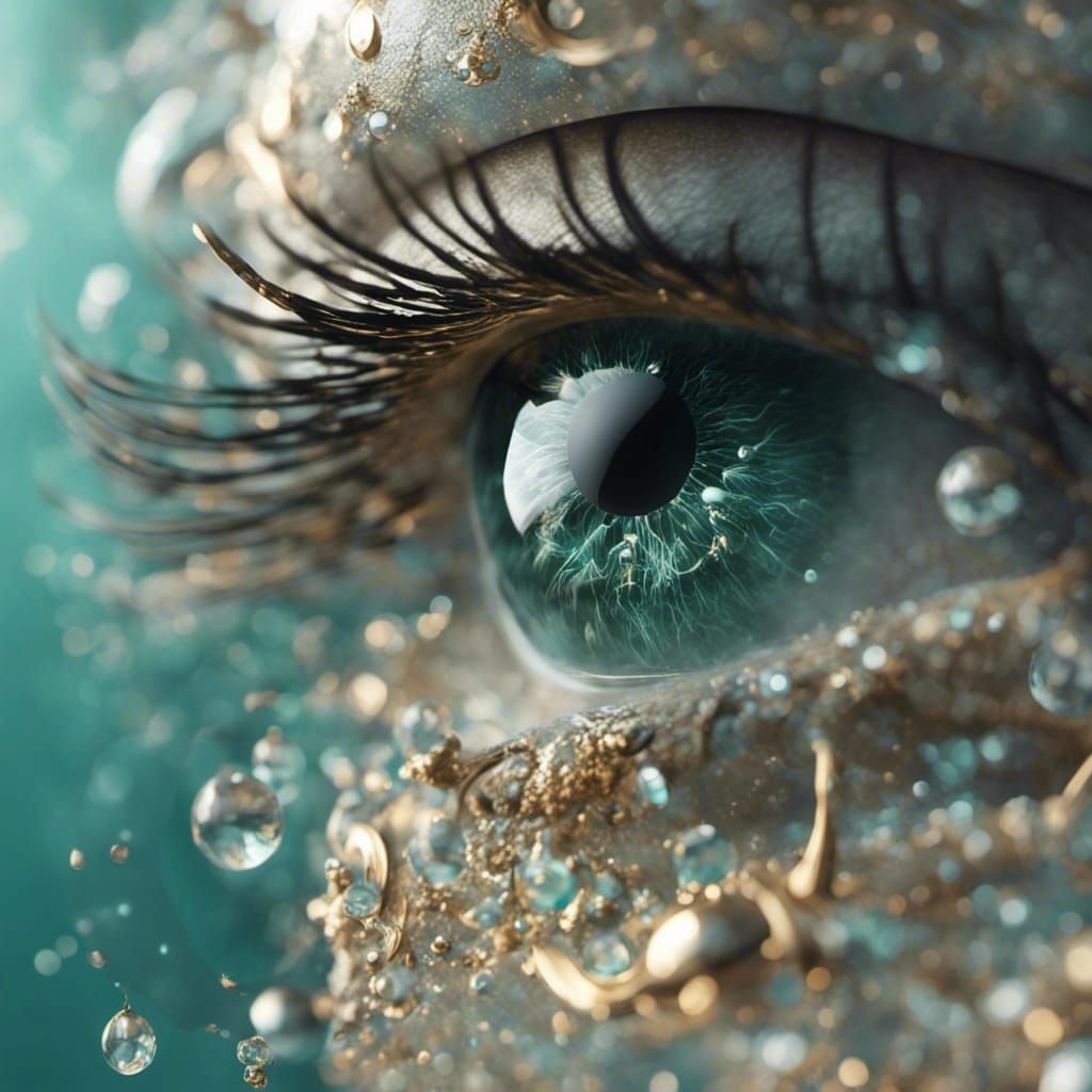 Ethereal Bejeweled Eye Macro Shot in CGI VFX Style