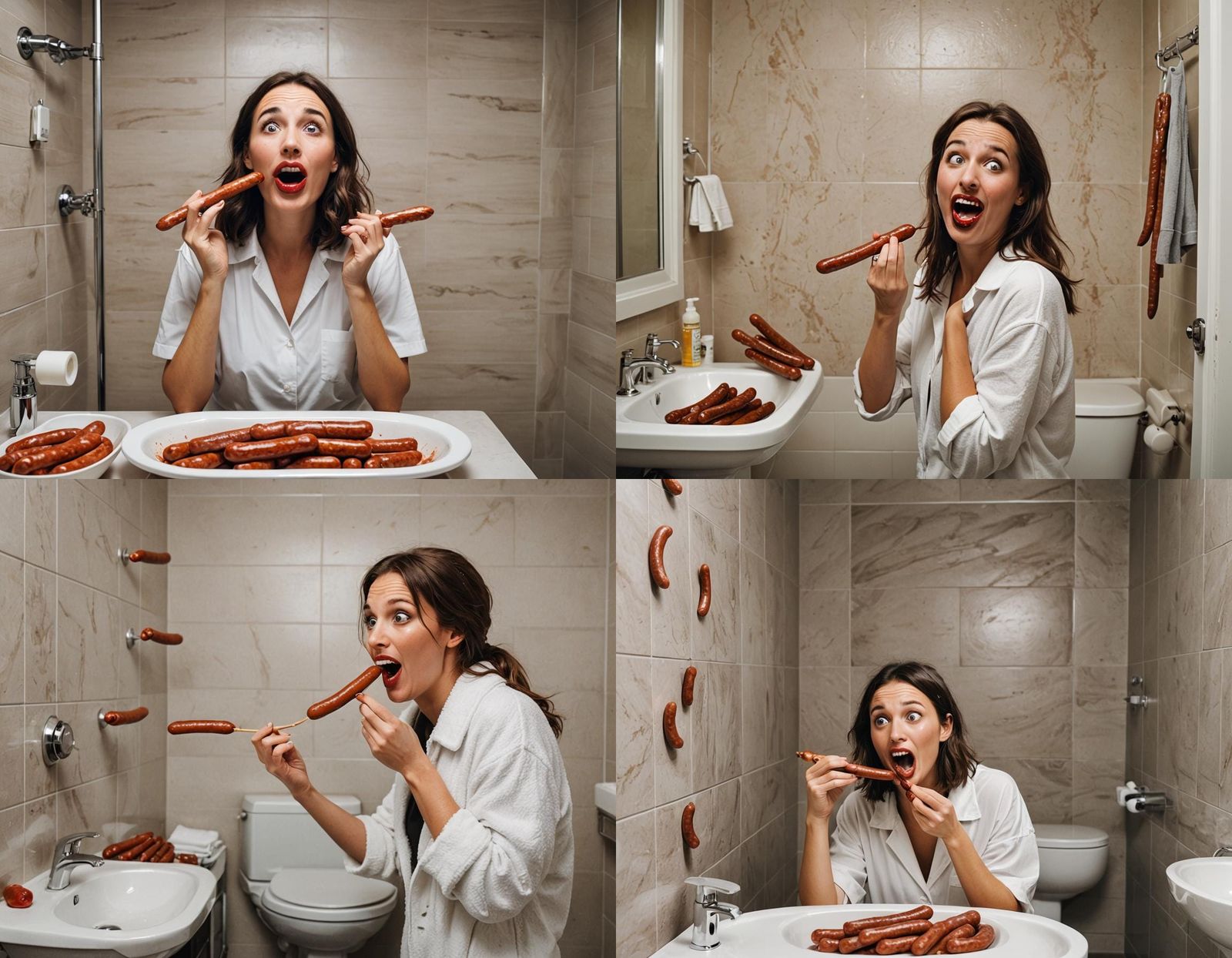 Surreal: Woman with Sausages in Bathroom