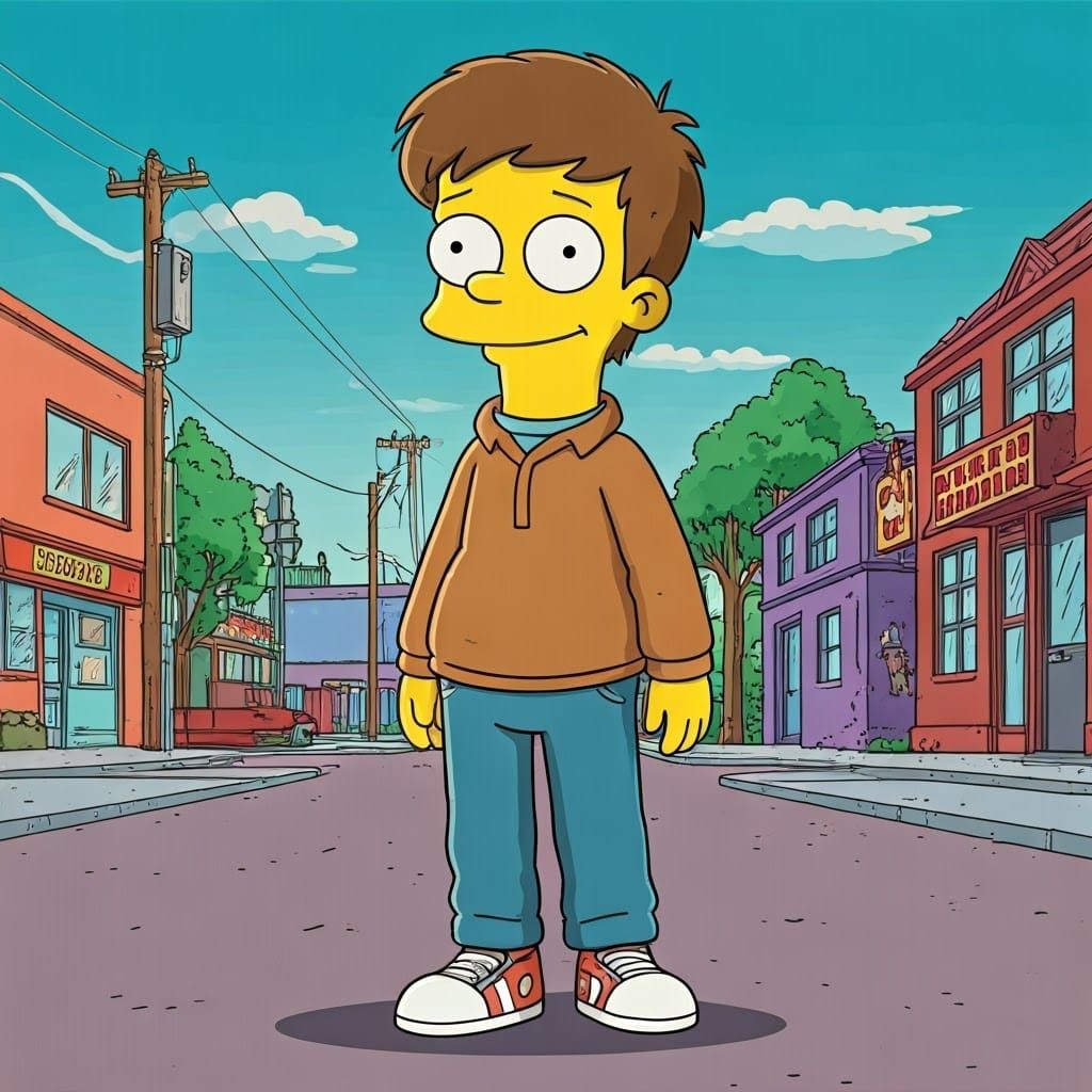 Adorable 10-Year-Old Boy in Whimsical Springfield Setting