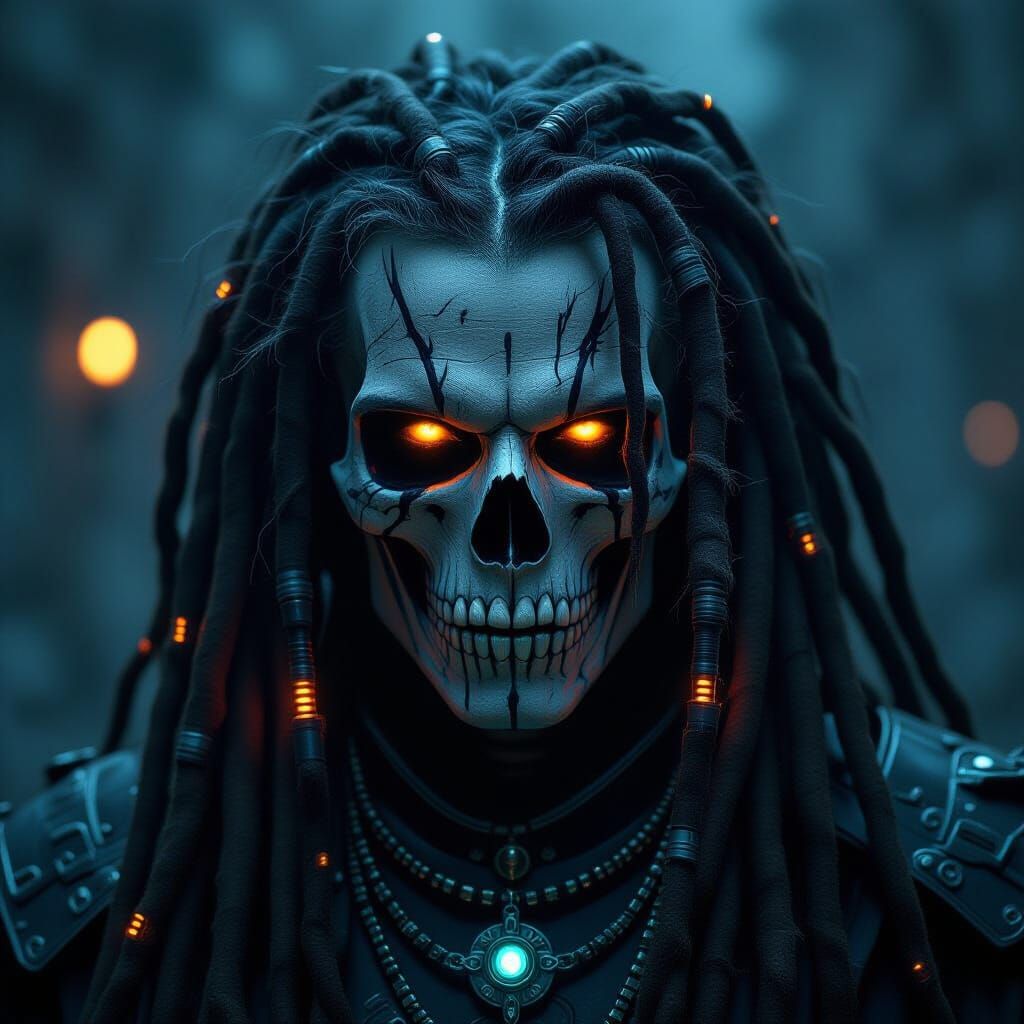 Lich Necromancer Face with Fiberoptic Dreadlocks