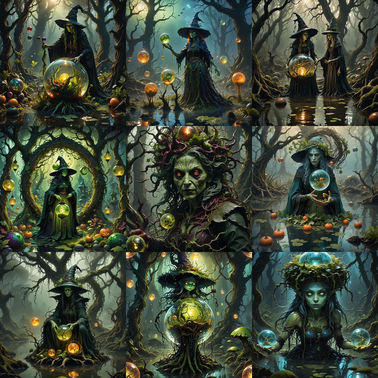 Vegetable Witch Gazing into Orb: Fantasy Concept Art