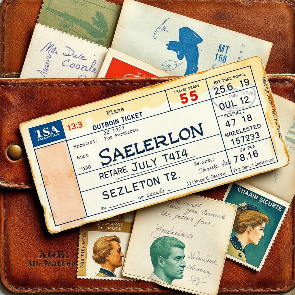 Vintage Plane Ticket to Salerno in Gouache Style