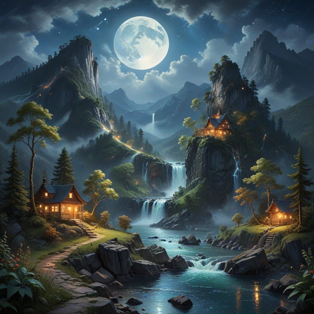 Dreamy Flying Island Landscape in Soft Oil Brushstrokes