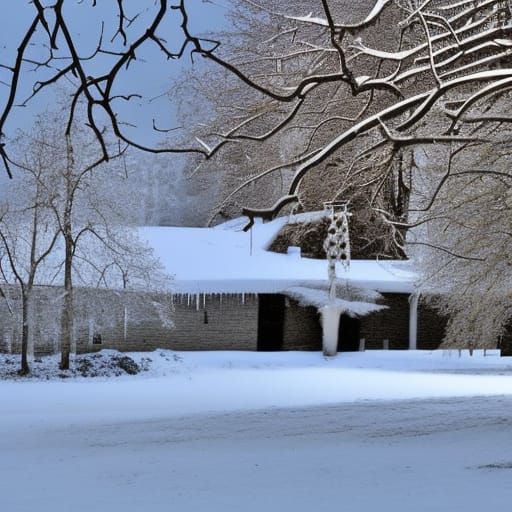 Icy Village Under a Starry Midnight Sky