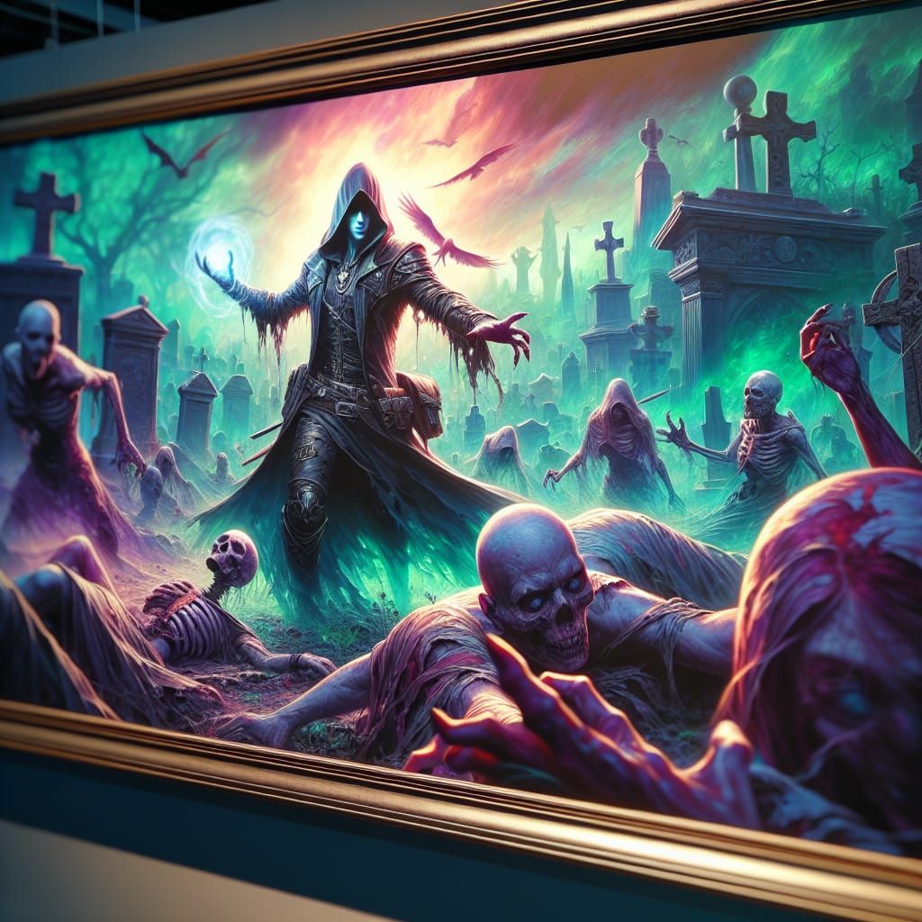 Dramatic Necromancer Raises Corpses in Cemetery