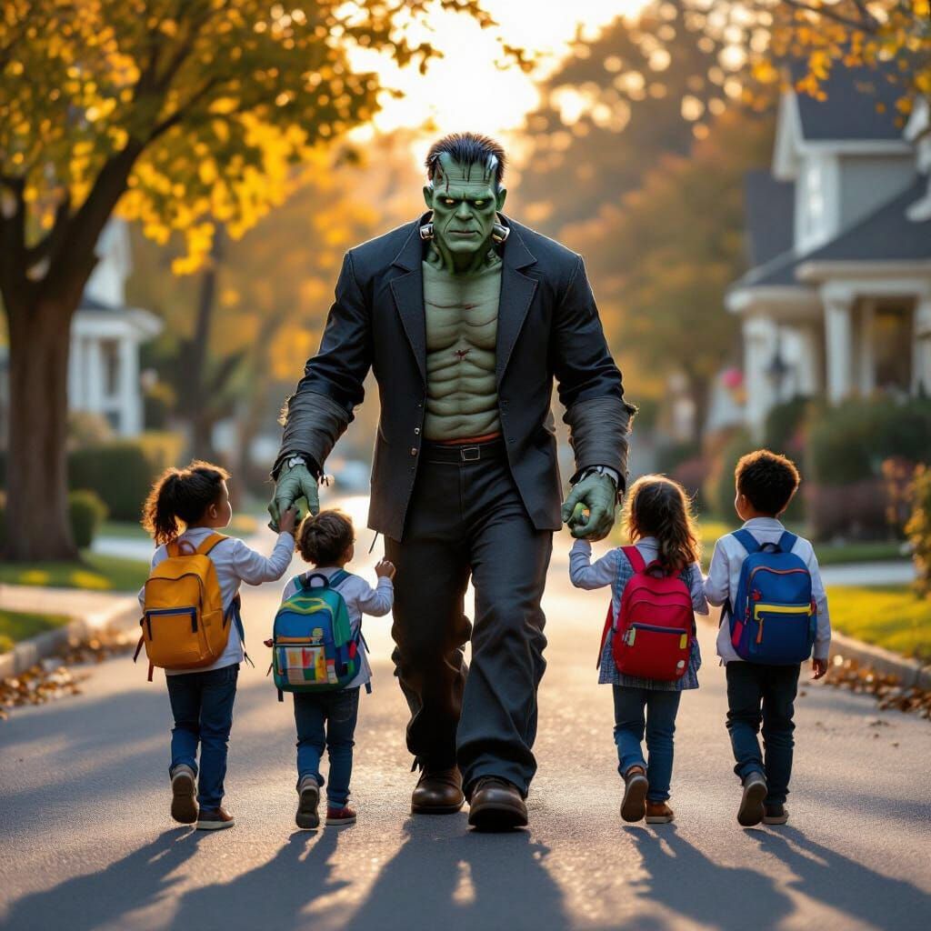 Frankenstein's Monster Guides Children to School