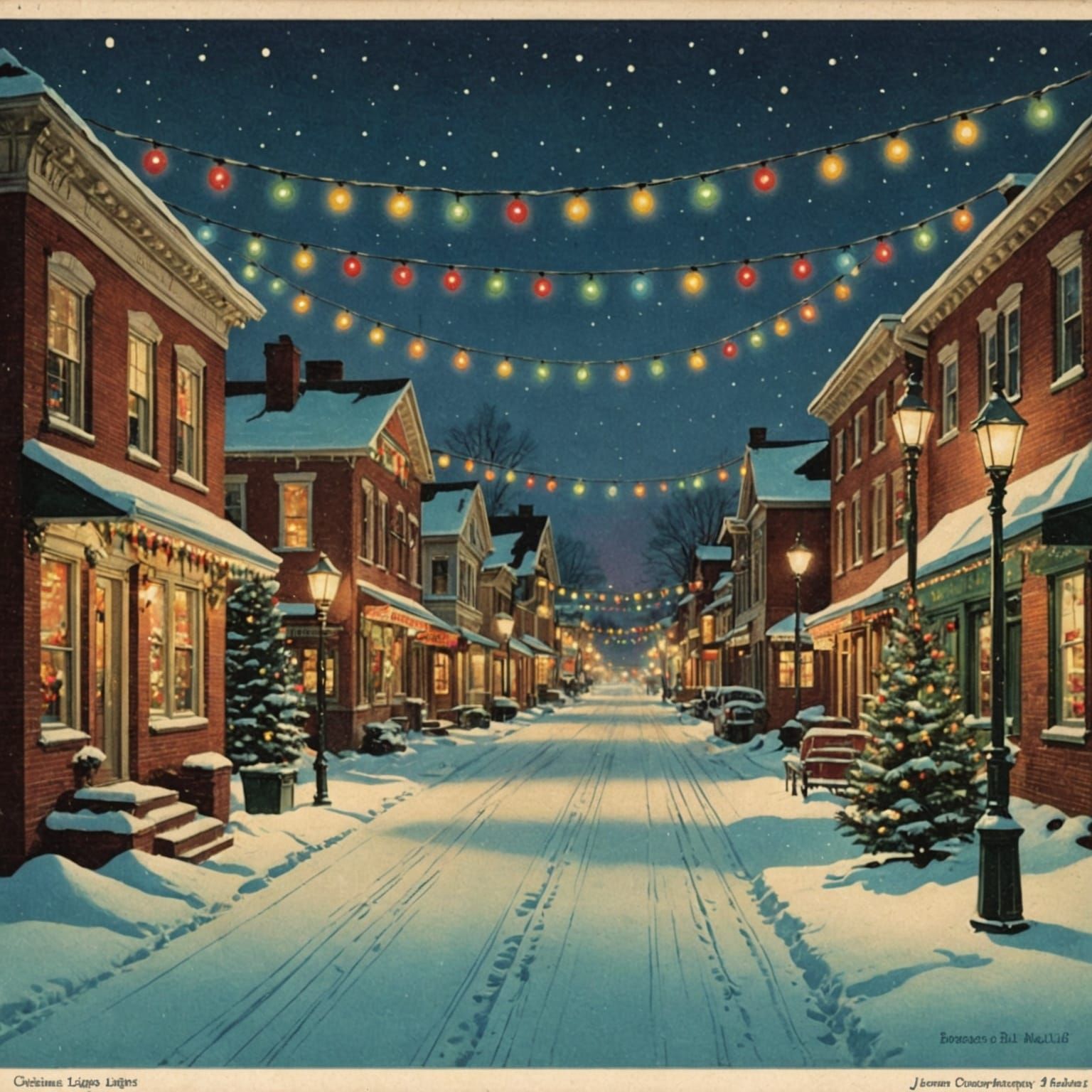 Christmas Lights Twinkling in a Vintage Town