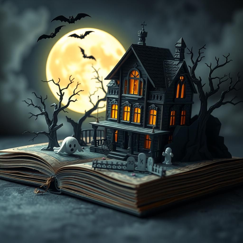 Haunted House Pop-up Book Scene in 3D