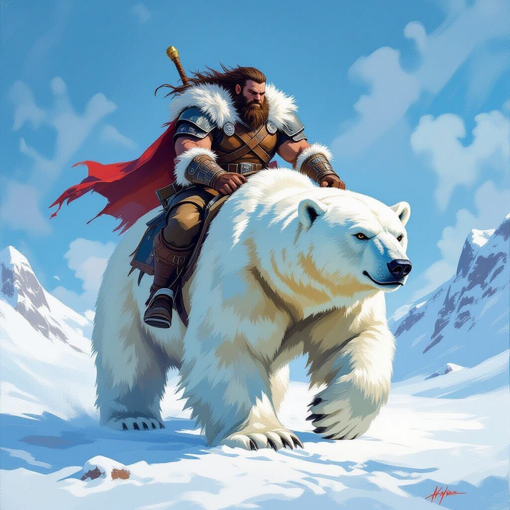 Troll Warrior on Polar Bear in Arctic Landscape