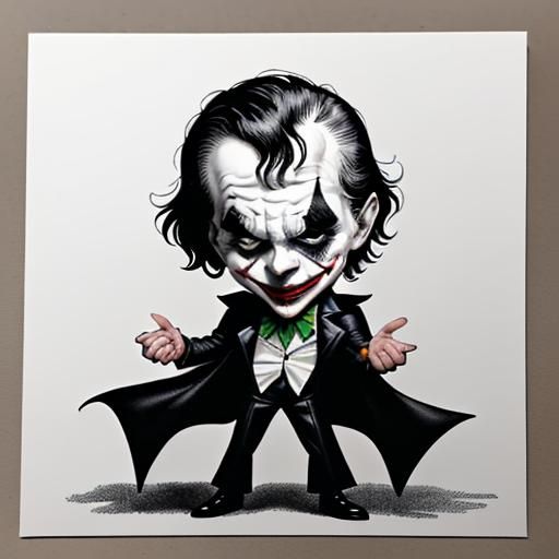 B&W bright white background childhood shrink art with comic book villain 1970s Joker